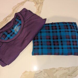 ClimateRight by Cuddl Duds Women's Top Leggings Set Sleepwear Purple Plaid Med